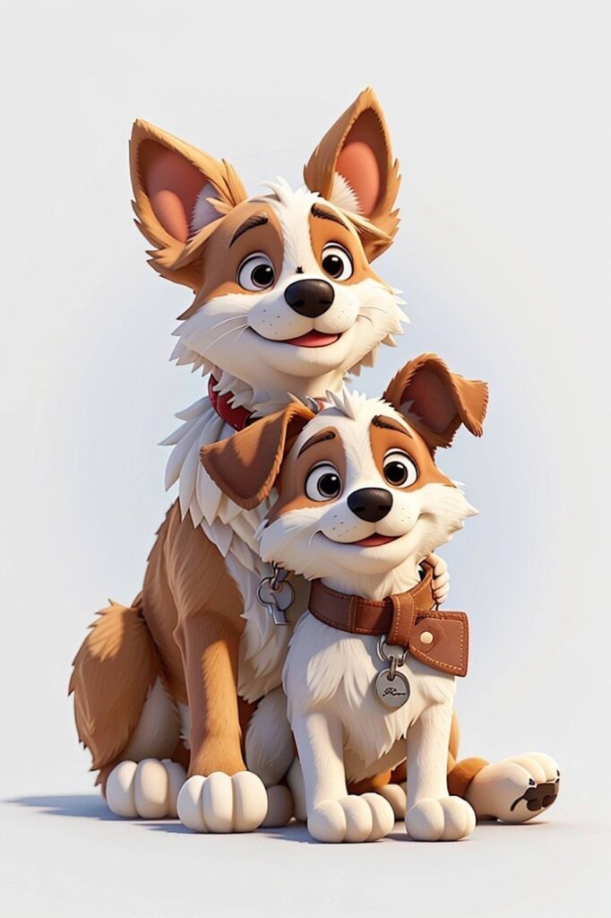 Two brown and white dogs sitting together
